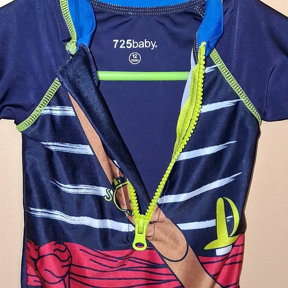 Kids Pirate Rashguard Swimsuit - Navy with Red Accent